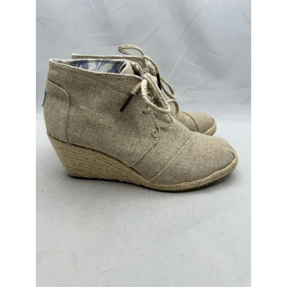 Toms Canvas Wedge Woven Rope Heel Womens size 7 300313 Lace Up Fabric